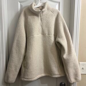 Goodfellow & Co Cream Sherpa Fleece Quarter Zip Pullover Sweater XL Cream White
